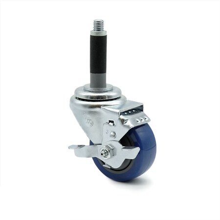 Service Caster 3 Inch Blue Polyurethane Swivel 3/4 Inch Expanding Stem Caster with Brake SCC SCC-EX20S314-PPUB-BLUE-TLB-MTG40